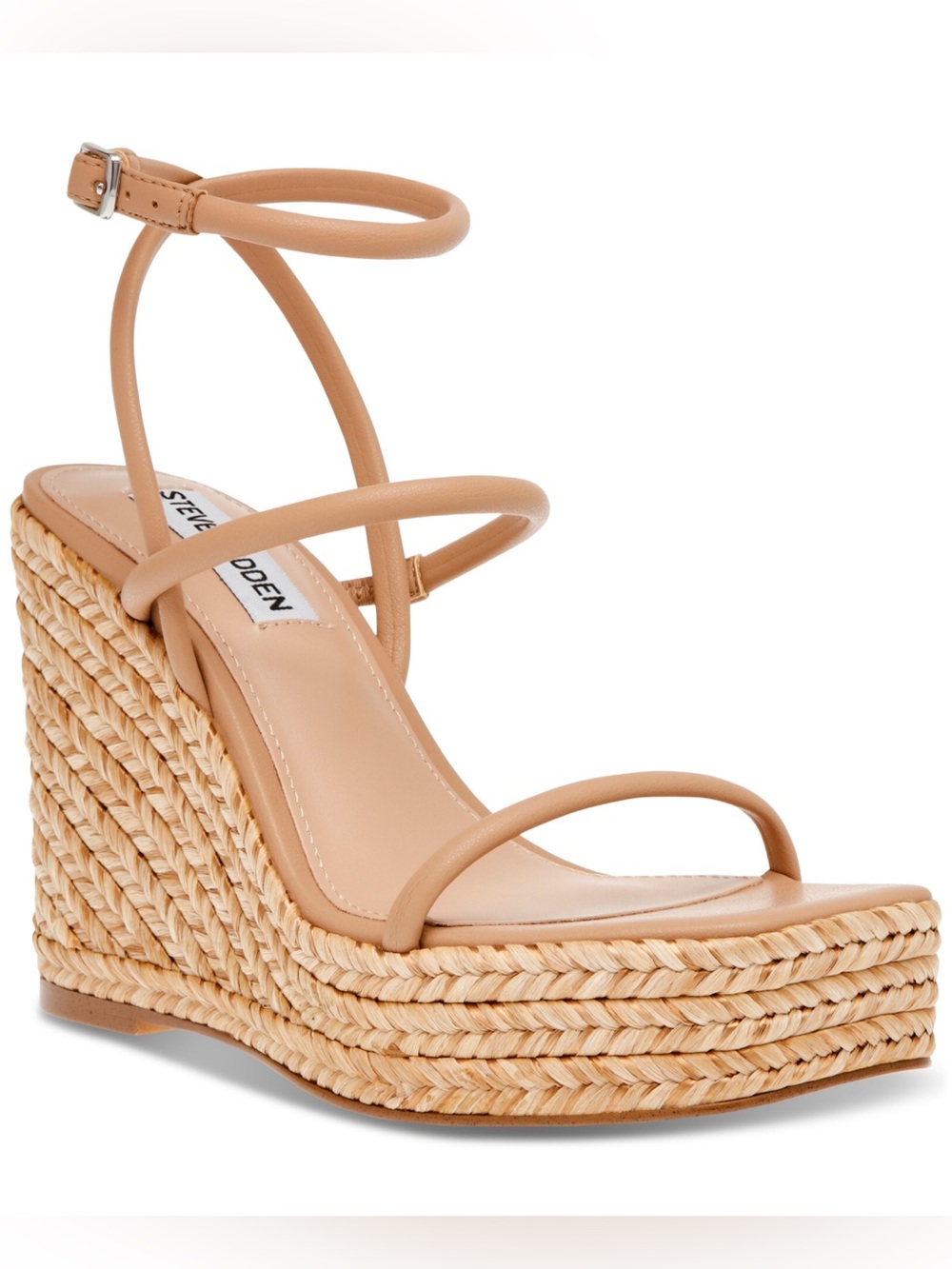 Steve Madden Udell Womens Cork Slip On Wedge Sandals In Natural Raffia